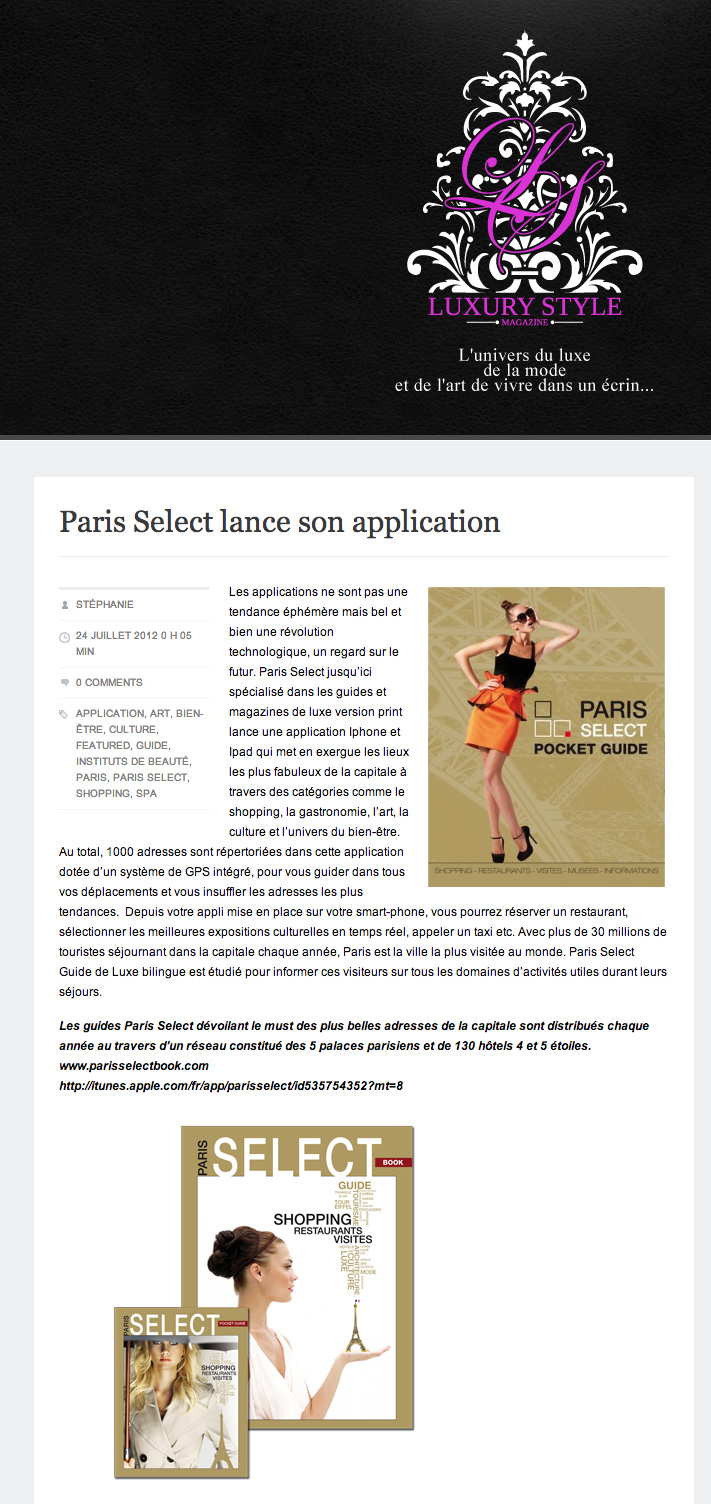 Paris Select lance son application