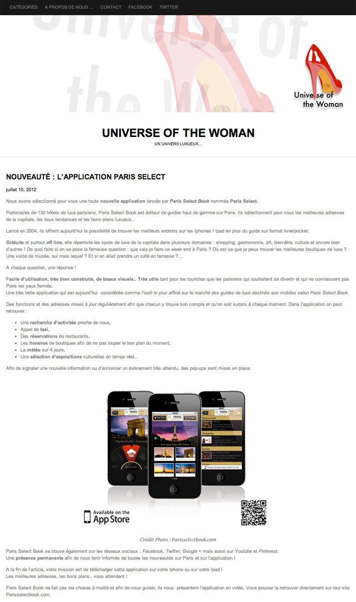 Nouveauté : L’application Paris Select | Universe of the woman