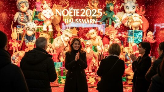 Lepointdujour.fr - Galeries Lafayette Haussmann inaugurent leurs vitrines de Noël et leur sapin géant en photos avec Clara Luciani