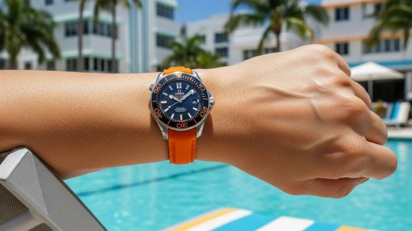 Lepointdujour.fr - Omega brille à Miami avec une montre orange d’exception à 8 700 €