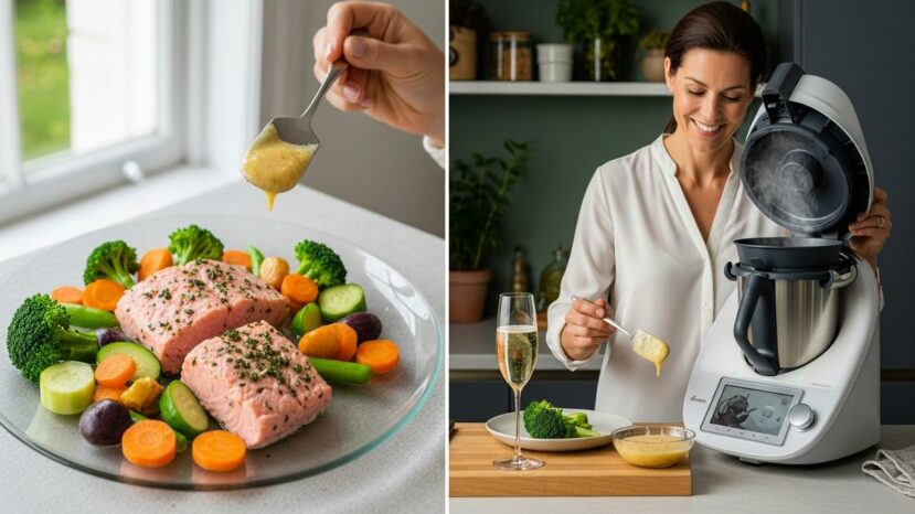 ParisSelectBook - Thermomix rend inratable le pavé de saumon au champagne et ses légumes vapeur