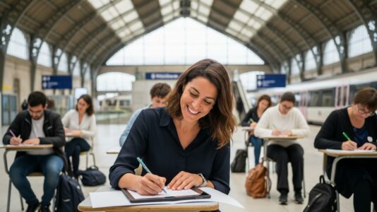 ParisSelectBook - Gare de Versailles Chantiers : une dictée géante gratuite transforme le quai en salle de classe (Yvelines 78)