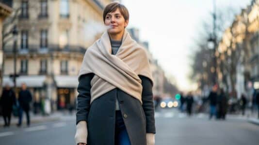 ParisSelectBook - Pull porté sur le manteau remplace l’écharpe cet hiver: tendance facile, chaude et chic