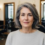 ParisSelect - Cheveux gris après 60 ans : le carré droit entre mâchoire et clavicules vieillit le visage selon les coiffeurs