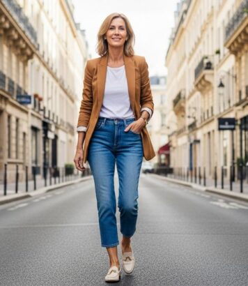 ParisSelect - Ce jean 7/8 Comptoir des Cotonniers à 79 euros allie confort stretch et élégance pour la mi-saison après 50 ans