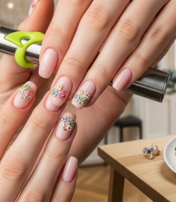 ParisSelect - Kylie Jenner adopte la manucure florale du printemps : ongles amande roses rehaussés de bijoux à reproduire chez soi