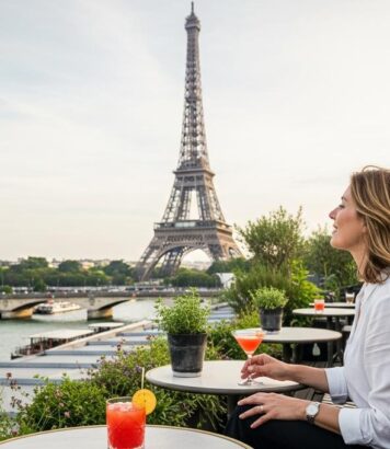 ParisSelect - Cette terrasse éphémère face à la Tour Eiffel cache un jardin suspendu sur le toit des Bateaux-Mouches