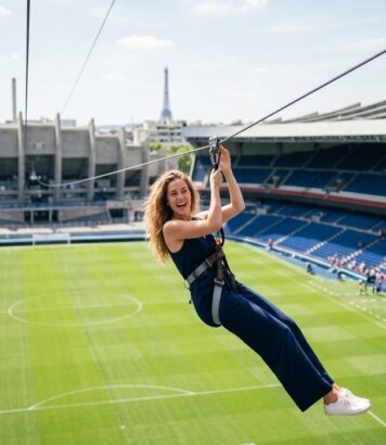 ParisSelectBook - Une tyrolienne géante survole la pelouse du Parc des Princes tout l'été et il faudra ajouter 15€ au ticket de visite