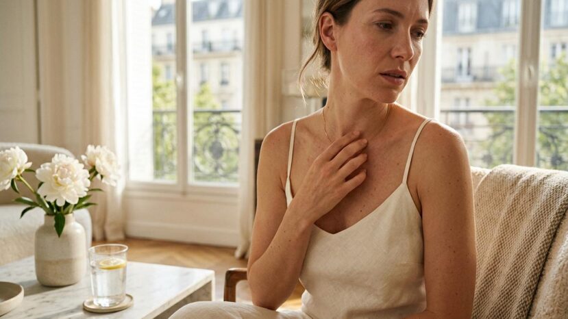 ParisSelectBook - Décolleté qui gratte et rougit dès 25°C : le protocole dermato en 4 étapes qui efface les boutons de chaleur en 48h