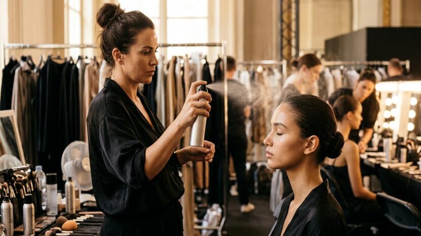 ParisSelectBook - Backstage Armani sous 38 °C : la technique du sandwich au spray fixateur qui verrouille le maquillage toute la journée