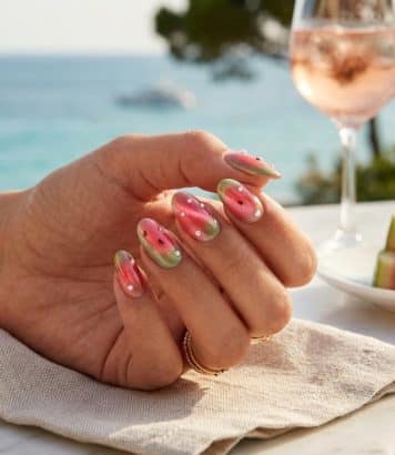 ParisSelectBook - Perles scintillantes et effet cat eye, la manucure pastèque devient la star chic et gourmande de l'été 2026