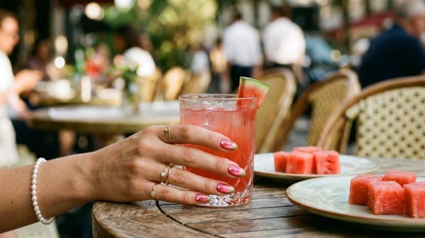 ParisSelectBook - Watermelon nails with cat-eye shimmer and tiny pearls are quietly becoming the summer manicure everyone screenshots