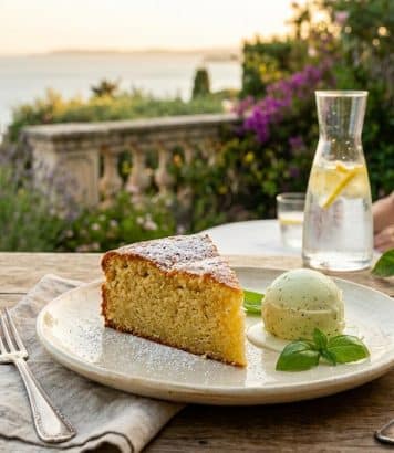 ParisSelectBook - Ce gâteau moelleux à l'huile d'olive et sa glace au basilic est le dessert de l'été le plus chic à faire sans effort