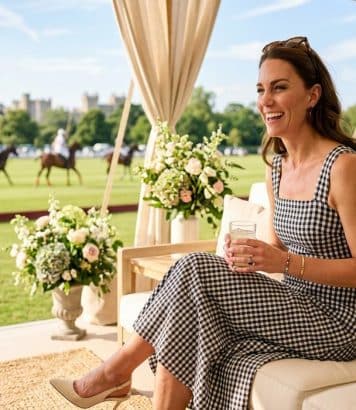 ParisSelectBook - Au polo de Windsor, Kate Middleton troque ses tenues royales pour une robe vichy Temperley qui dévoile ses bras sculptés
