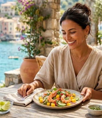 Pour cet été, Loubna Jaibi partage sa salade concombre-gambas-mangue inspirée du ceviche qui va vous retourner la tête