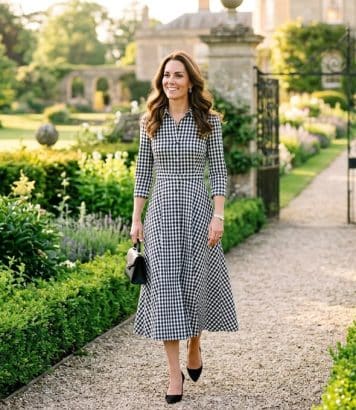 Kate Middleton ressort le motif vichy en robe midi noir et blanc, un clin d'œil direct à Lady Diana