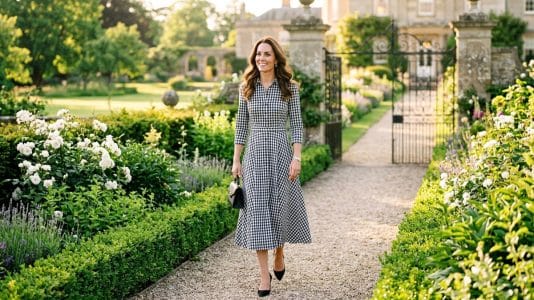 Kate Middleton brings back gingham in a black-and-white midi dress, a direct nod to Lady Diana