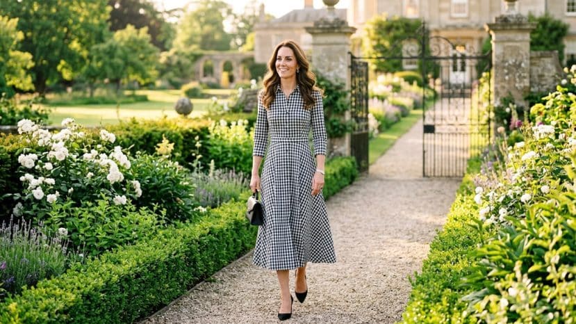 Kate Middleton brings back gingham in a black-and-white midi dress, a direct nod to Lady Diana