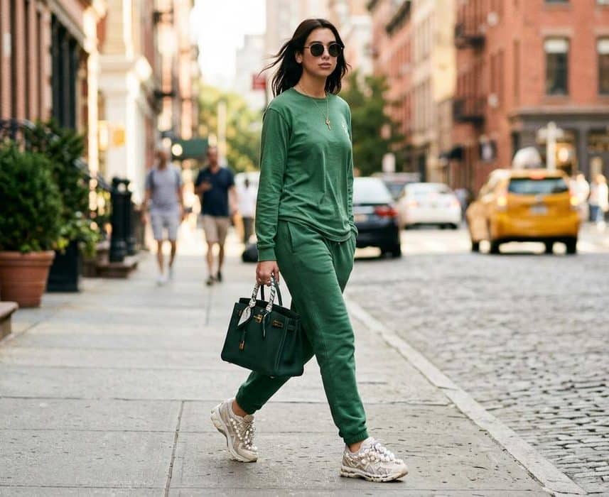 ParisSelectBook - Dua Lipa dégaine dans les rues de New York les sneakers de la rentrée, une Asics revisitée avec des perles