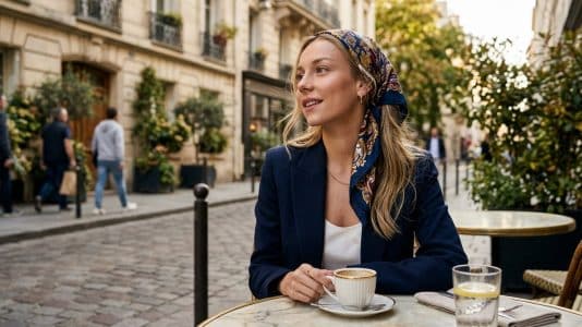 Ester Expósito adopte ce foulard noué dans les cheveux repéré à Paris