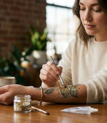Elle recouvre ses tatouages ternes de paillettes et leur redonne vie en 5 minutes