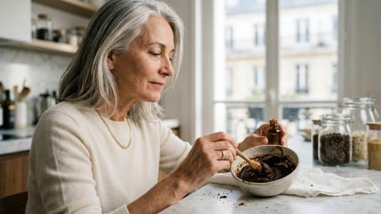 Cheveux blancs et teinture au café maison : ce qu'elle camoufle vraiment