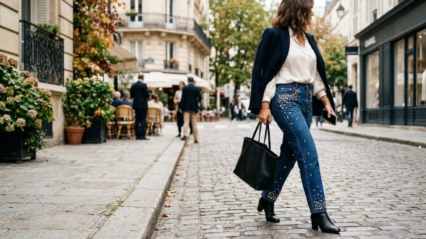 Faustine Bollaert is betting on this rhinestone-embellished jean that's set to be huge this September