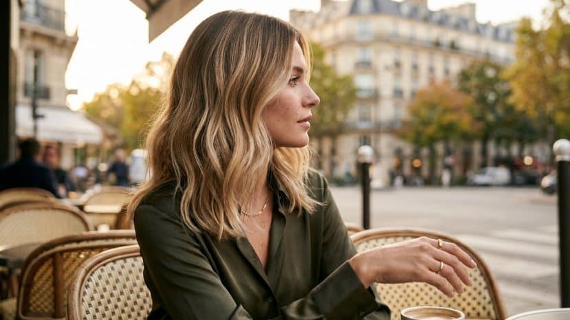 This beige, blended stone blonde hair colour is replacing icy blondes this autumn