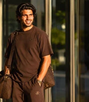 Carlos Alcaraz arrives at the US Open in a head-to-toe brown look by Travis Scott x Nike