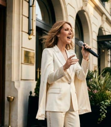 Céline Dion sings 'Pour que tu m'aimes encore' outside her Paris hotel