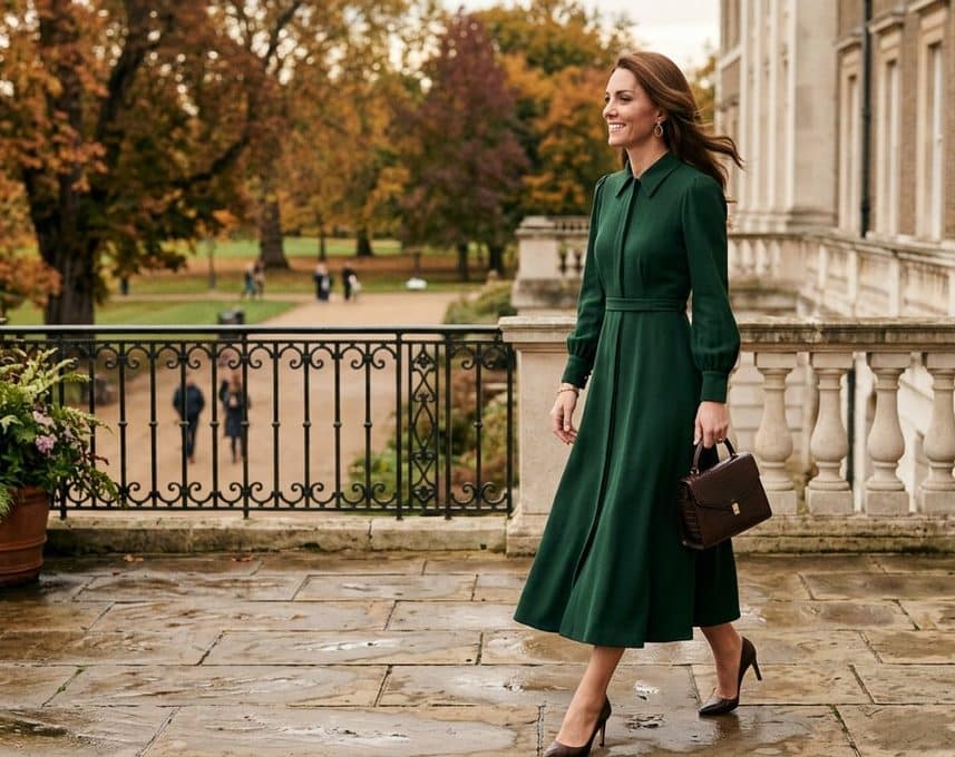 Kate Middleton's forest green dress ticks 3 major autumn trends at once