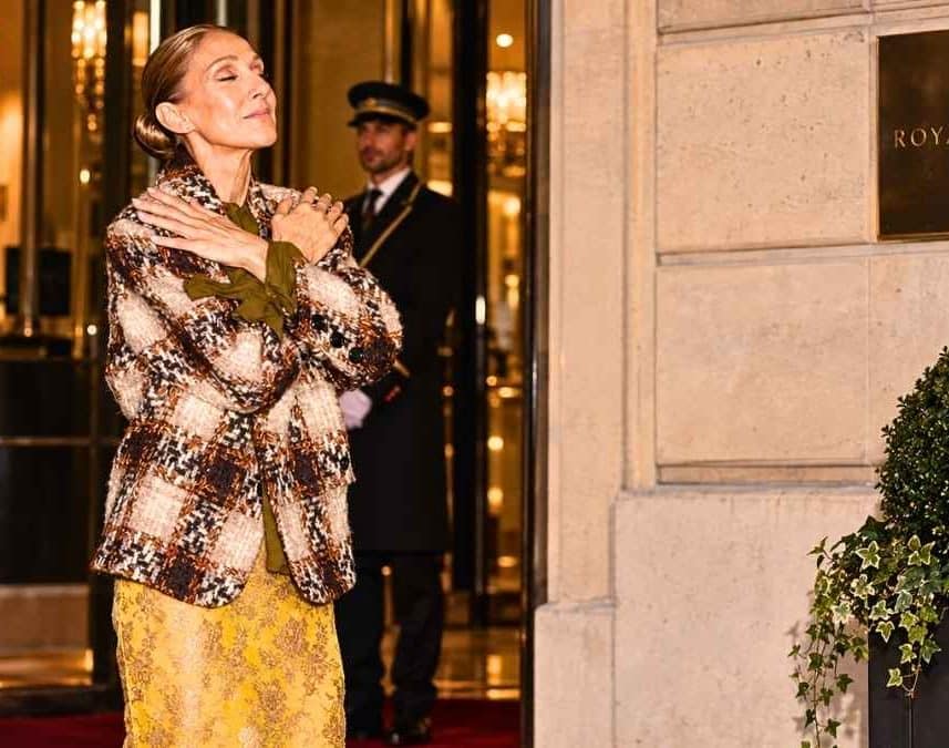 Céline Dion turns the Royal Monceau sidewalk into a runway with Dior, Saint Laurent and Givenchy