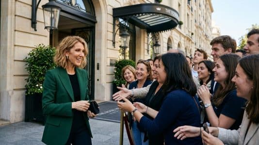 Céline Dion is staying at the Royal Monceau and meets her fans outside every day in Paris
