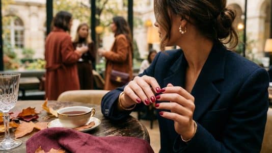 Anne Hathaway launches the ruby gloss manicure, the definitive red nail trend of autumn