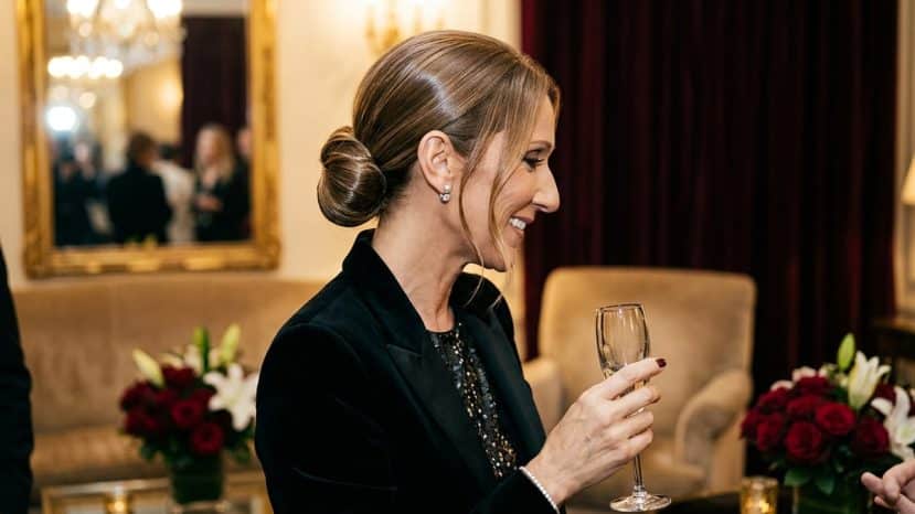 Céline Dion rocks glass hair in a chignon for her Parisian after-show nights