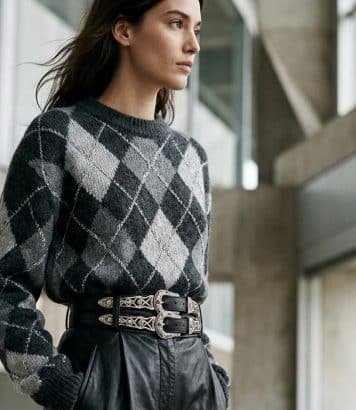 ParisSelectBook - Claudie Pierlot réinvente l'argyle avec du cuir et une ceinture joaillerie