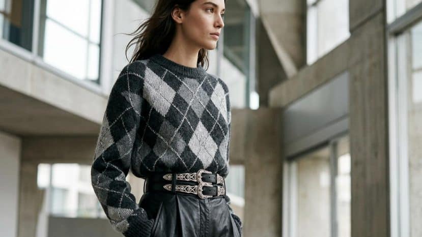 ParisSelectBook - Claudie Pierlot réinvente l'argyle avec du cuir et une ceinture joaillerie