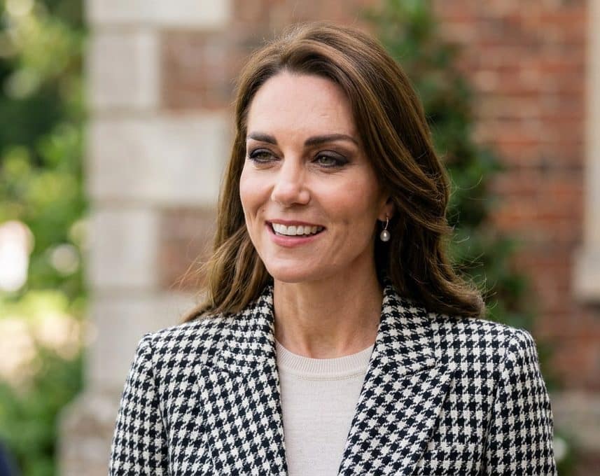 Kate Middleton's brown smoky eye is the perfect match for her houndstooth blazer