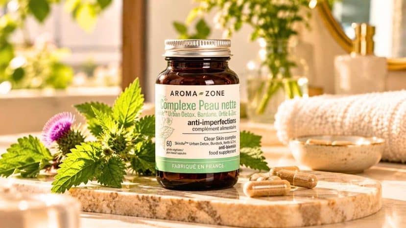 Ce complément Aroma-Zone à 16,95€ cible boutons, sébum et pores dilatés