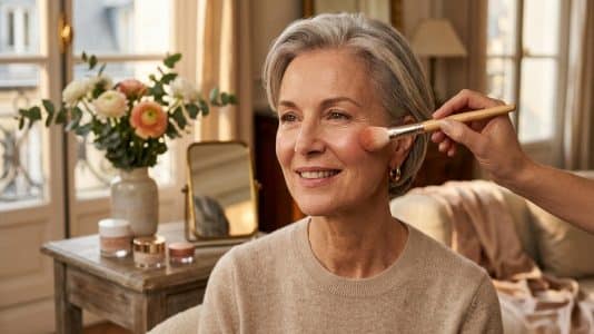 ParisSelectBook - Joues plates après 60 ans : cette technique de blush satinée repulpe les pommettes comme Philippine Leroy-Beaulieu