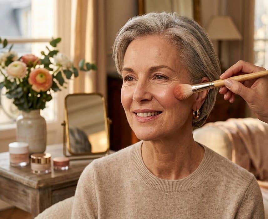ParisSelectBook - Joues plates après 60 ans : cette technique de blush satinée repulpe les pommettes comme Philippine Leroy-Beaulieu